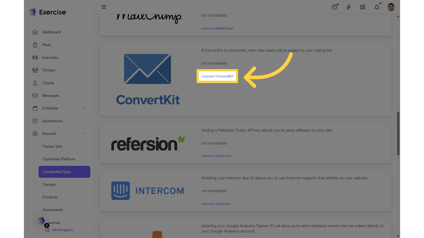 Scroll down to ConvertKit and click “connect ConvertKit.”