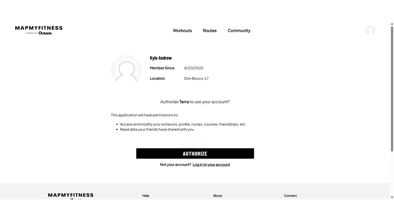 Login/Signup to MapMyFitness Account