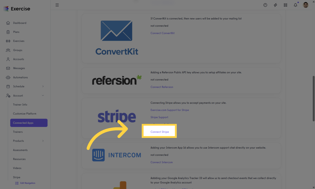 Click 'connect Stripe'