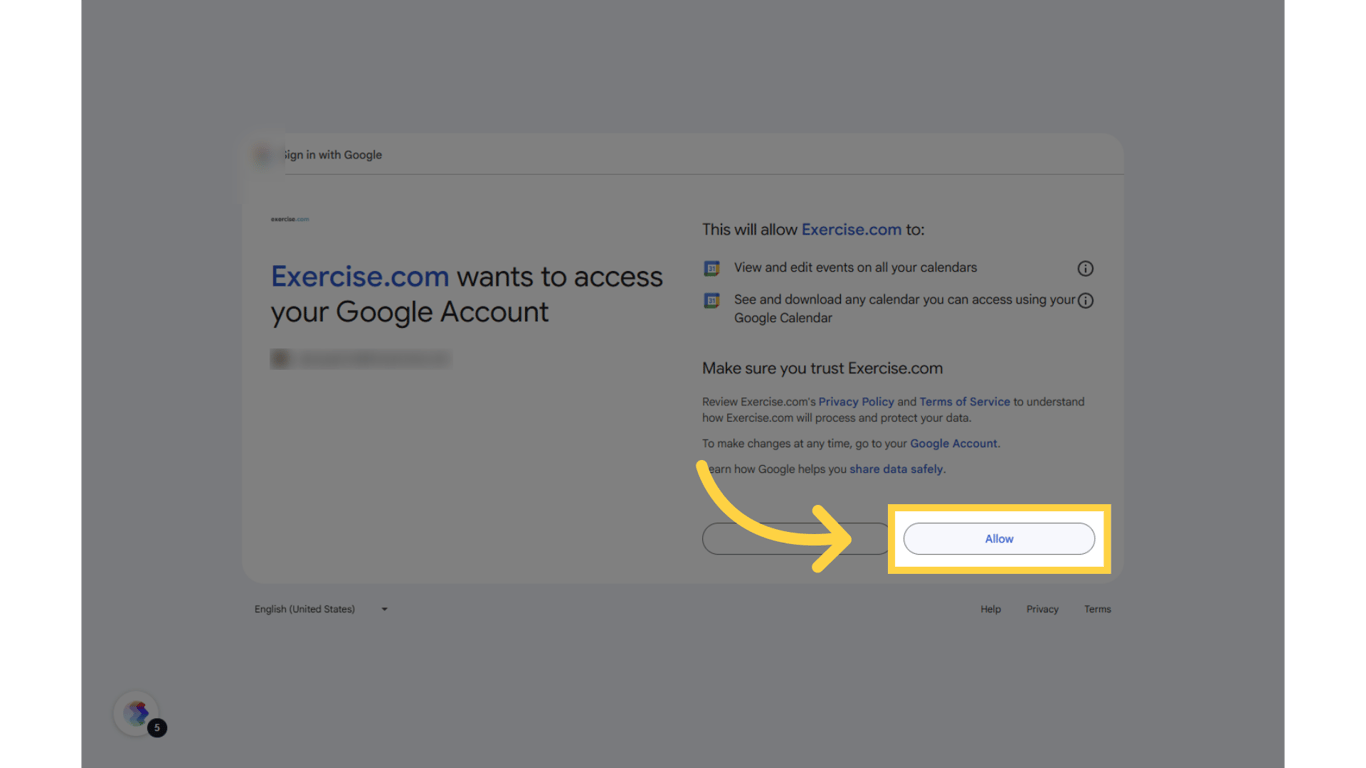 Follow the prompts and click on the “Allow” button to connect your Google Calendar.