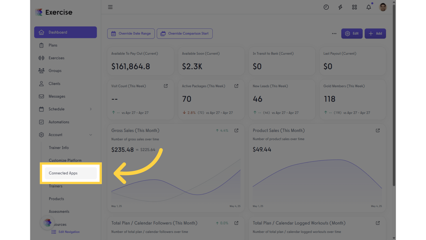 Click on the “Connected Apps” tab on the left sidebar.