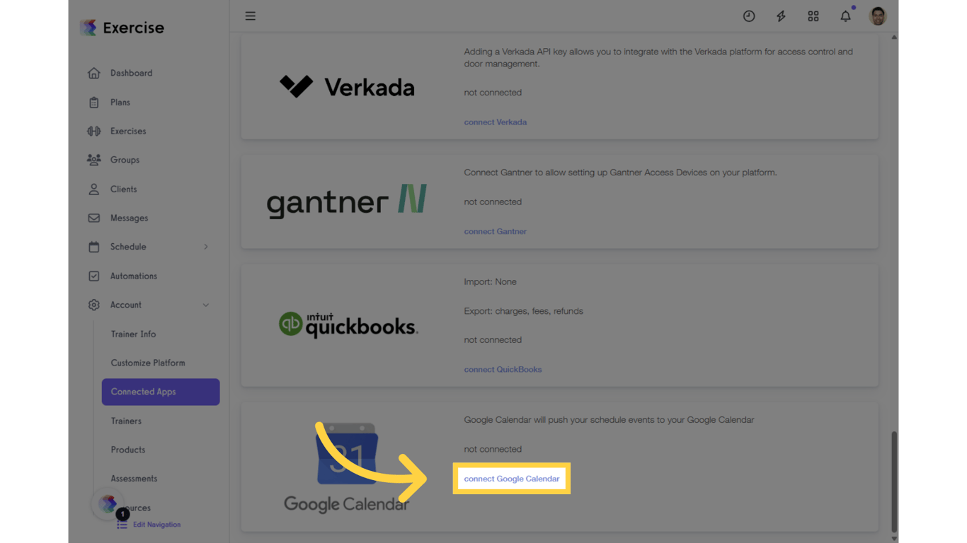 Scroll down to Google Calendar and click on the “connect Google Calendar” link.