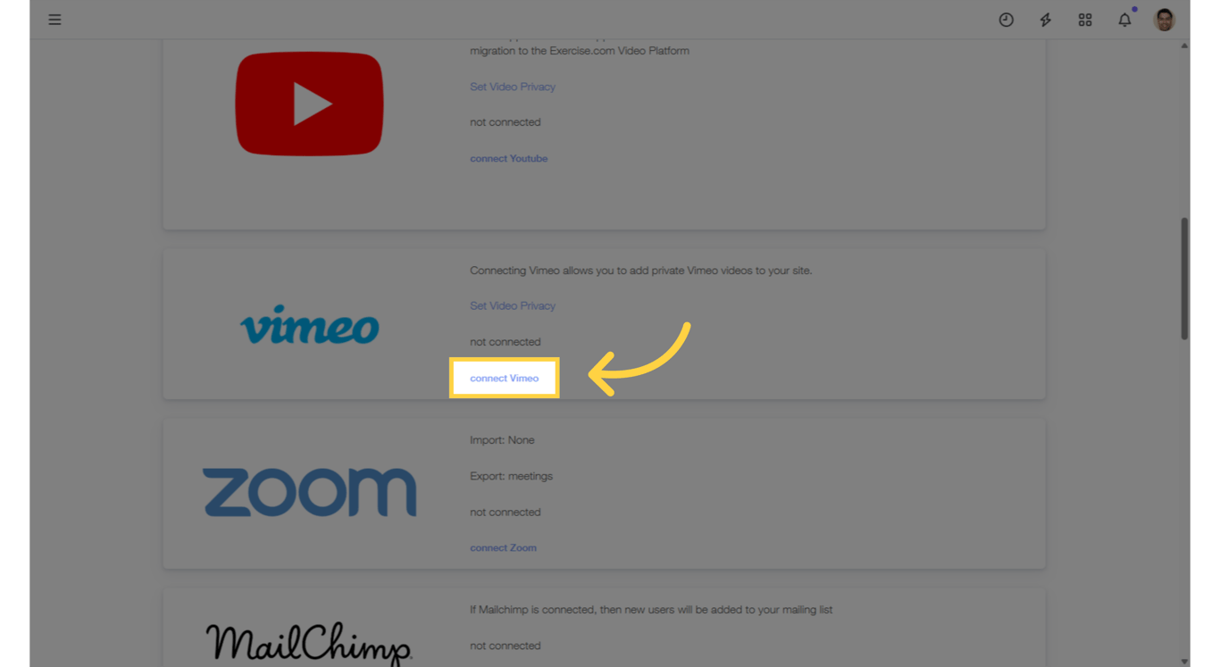 Click 'connect Vimeo'.