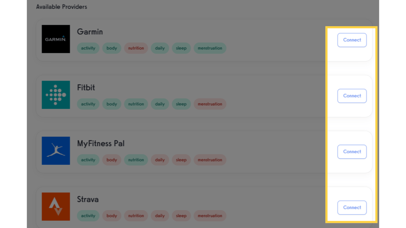 Click 'Connect' on the available provider you want to connect to.