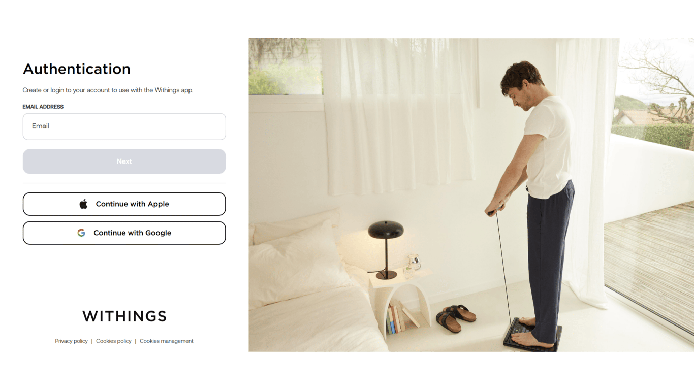 log in / sign up to your Withings account