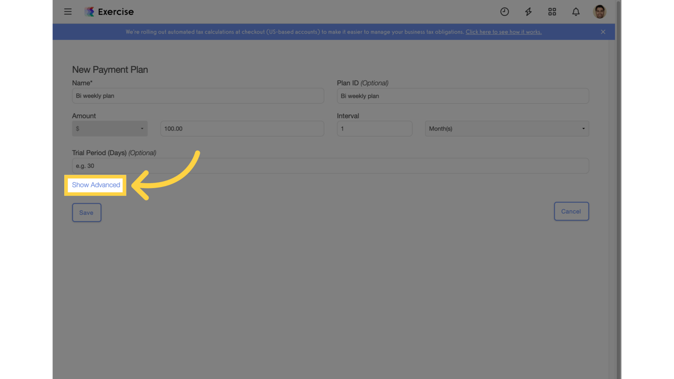 Click on 'Show Advanced'.