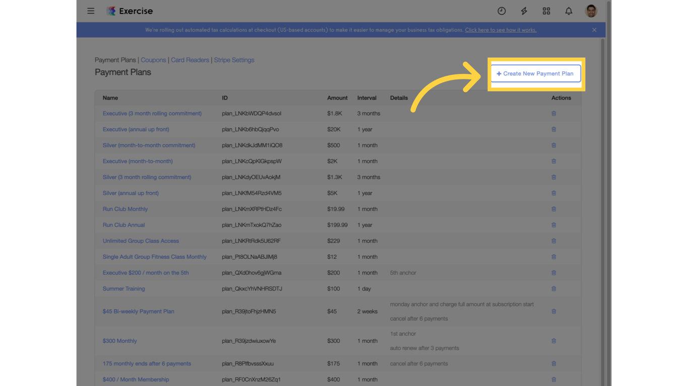 Click on the Create New Payment Plan.