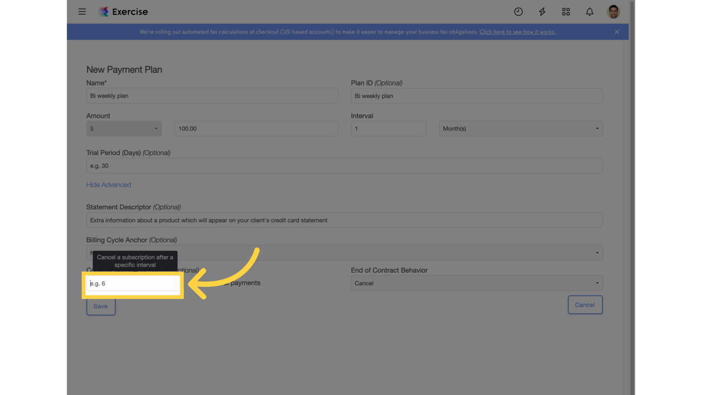Click on Number of Cycles.