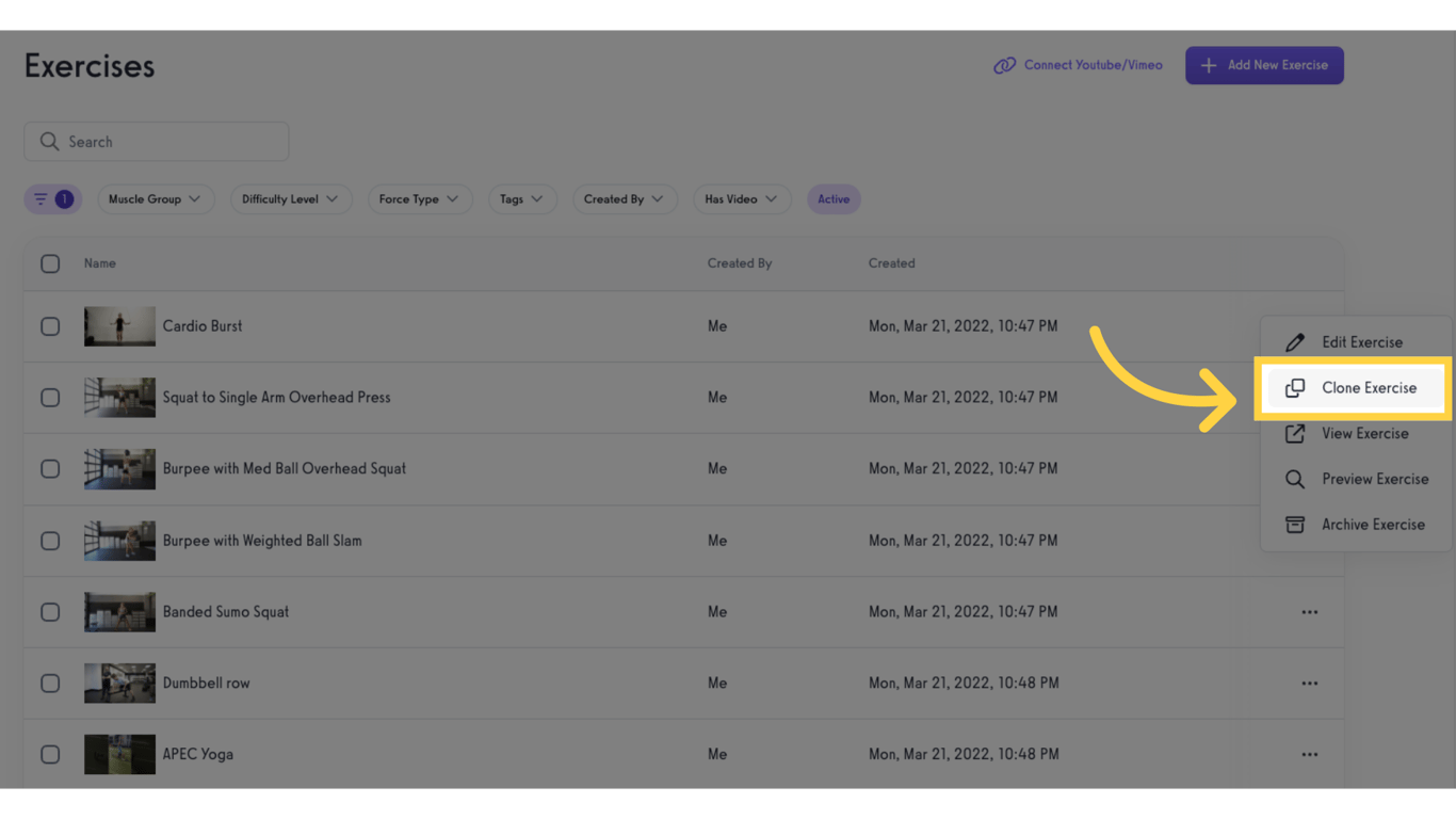 Click 'Clone Exercise'.