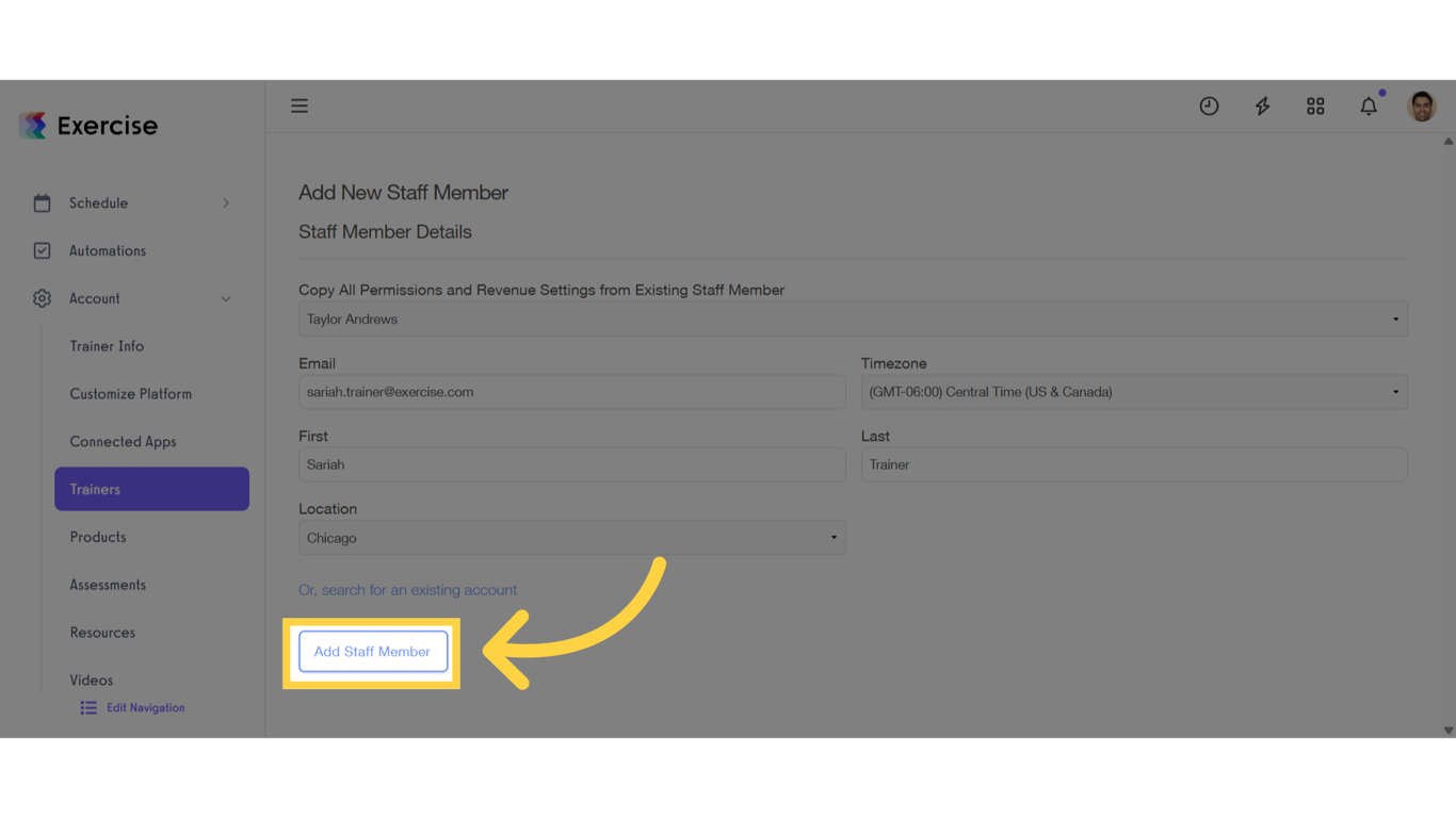 Click “Add Staff Member”