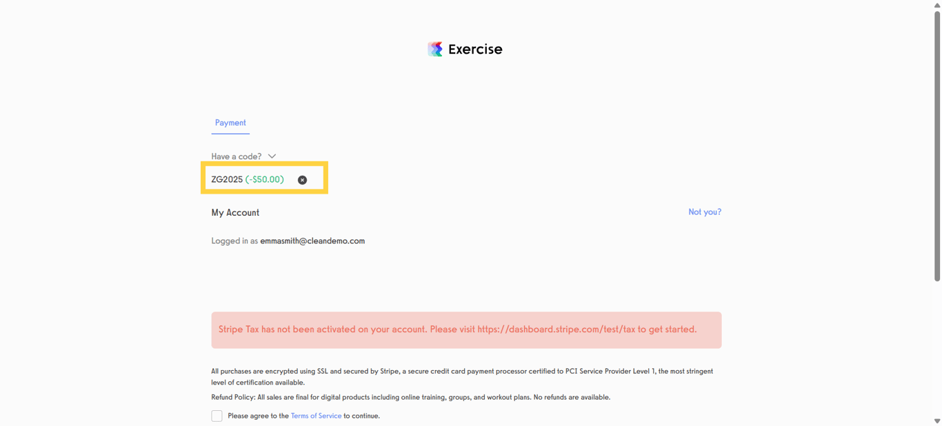 Coupon applied on payment screen