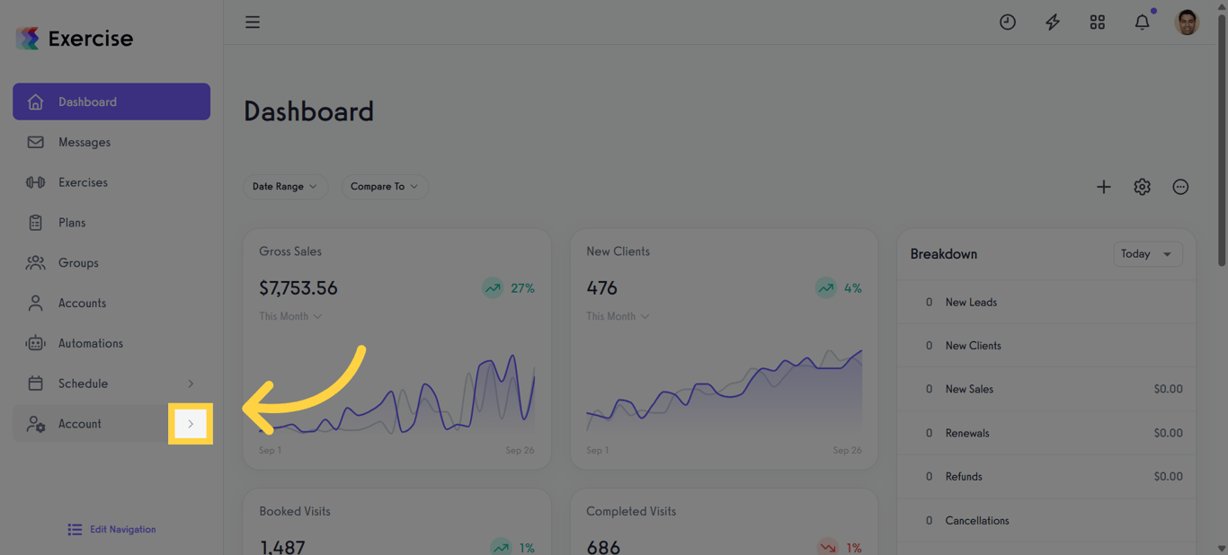 Click the arrow menu