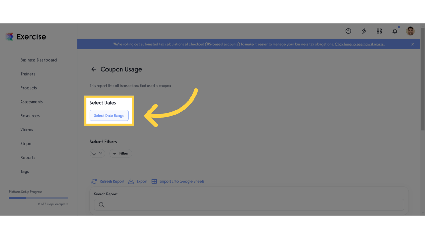 Click 'Select Date Range'