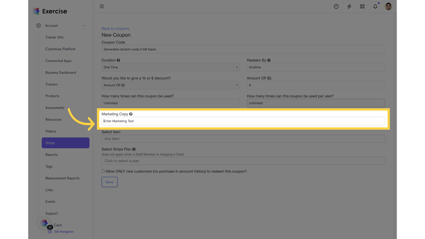 Click 'Enter Marketing Text'