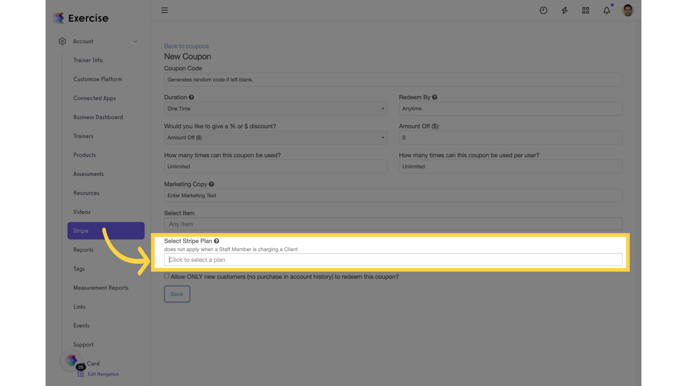 Click 'Click to select a plan'
