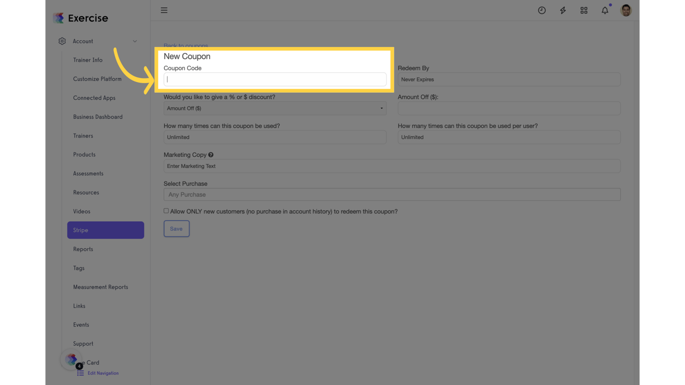 Click 'Coupon Code'.