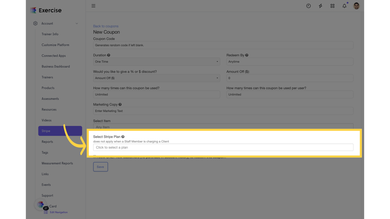 Click 'Select Stripe Plan'.