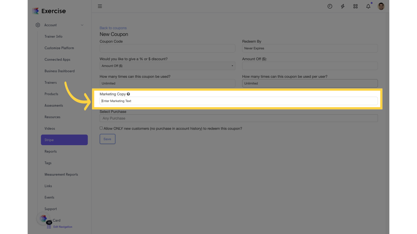 Click 'Enter Marketing Text'.
