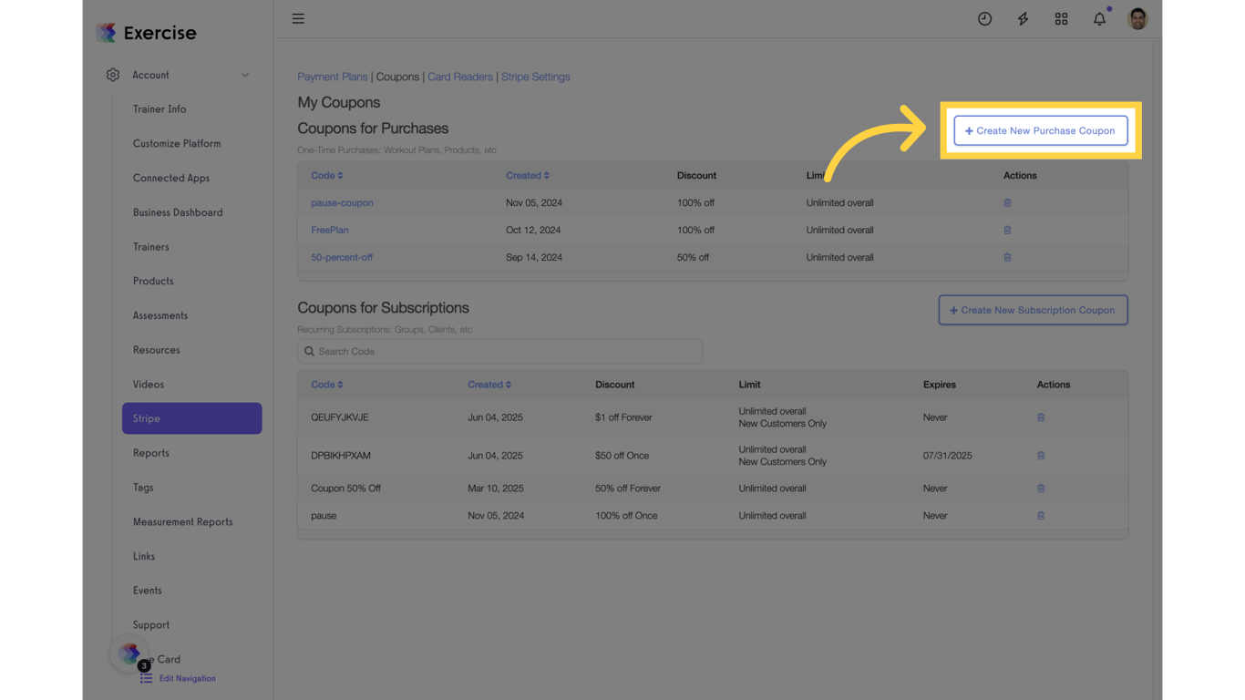 Click 'Create New Purchase Coupon'.