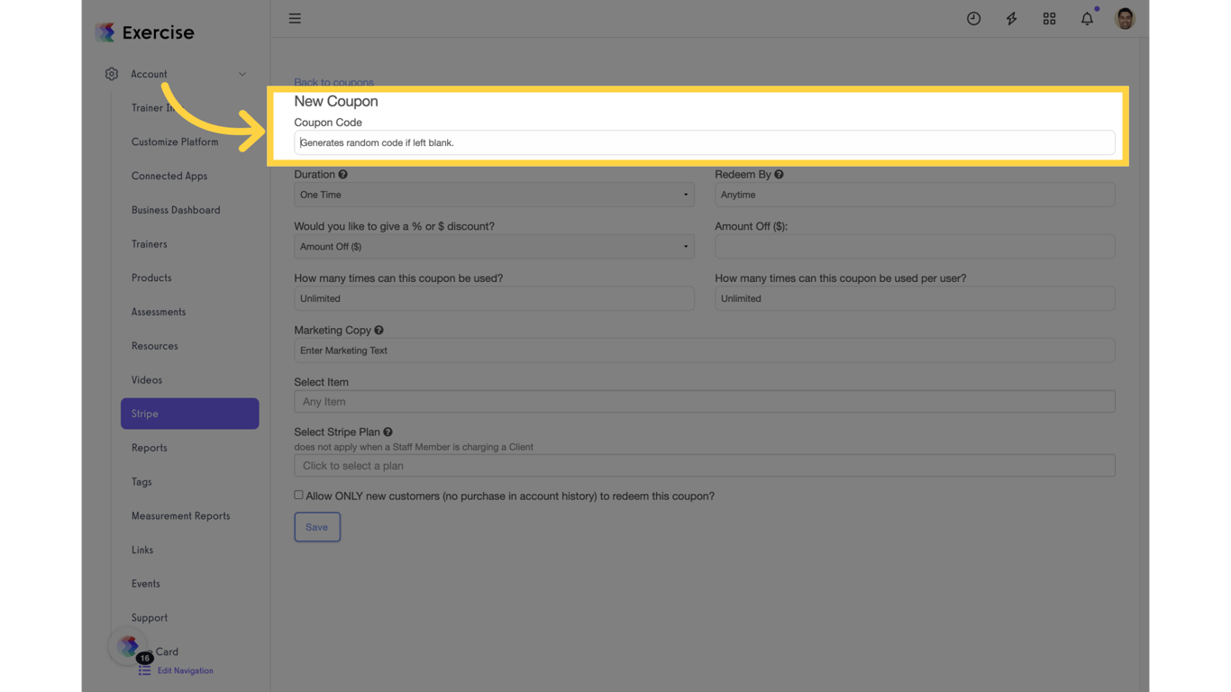 Click 'Coupon Code'.