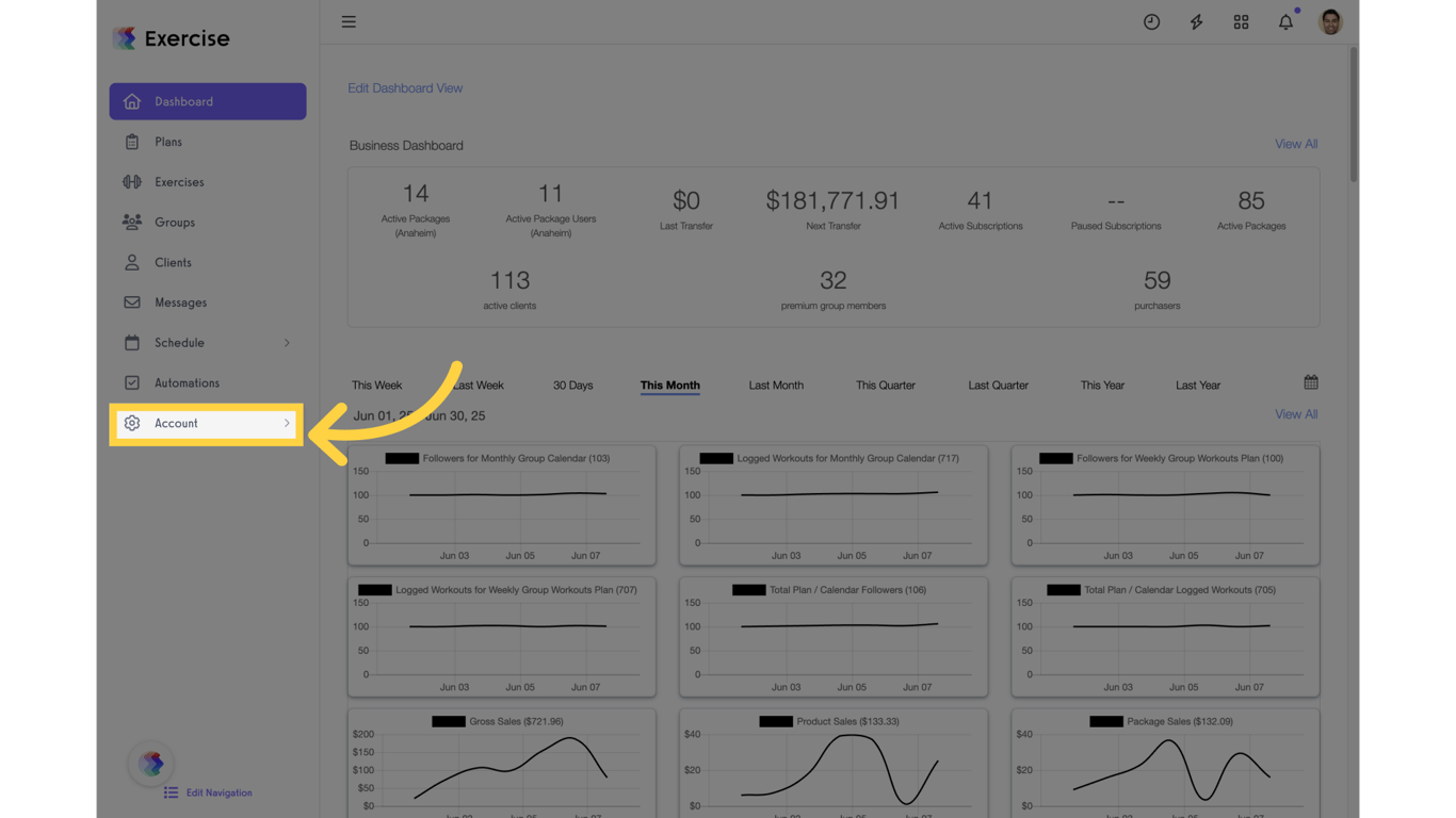 Click on the 'Account' menu