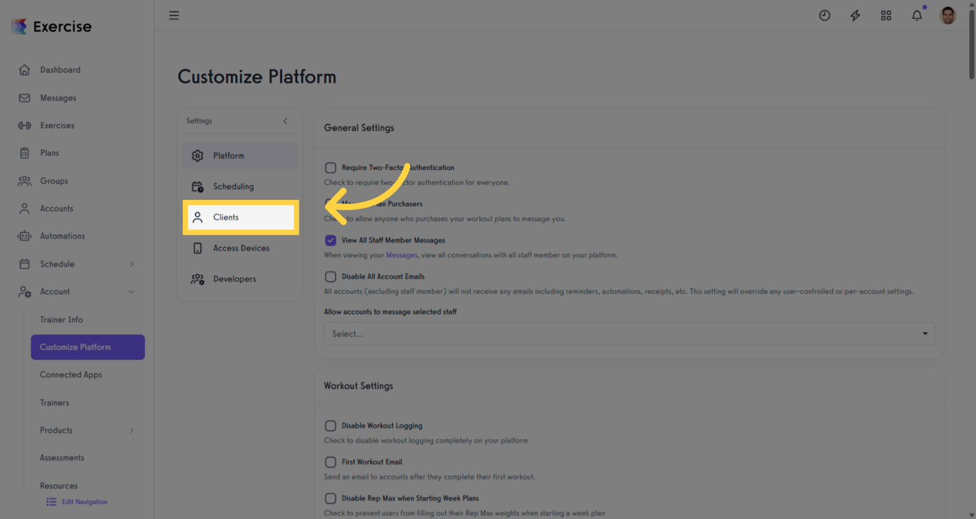Select the Clients Section