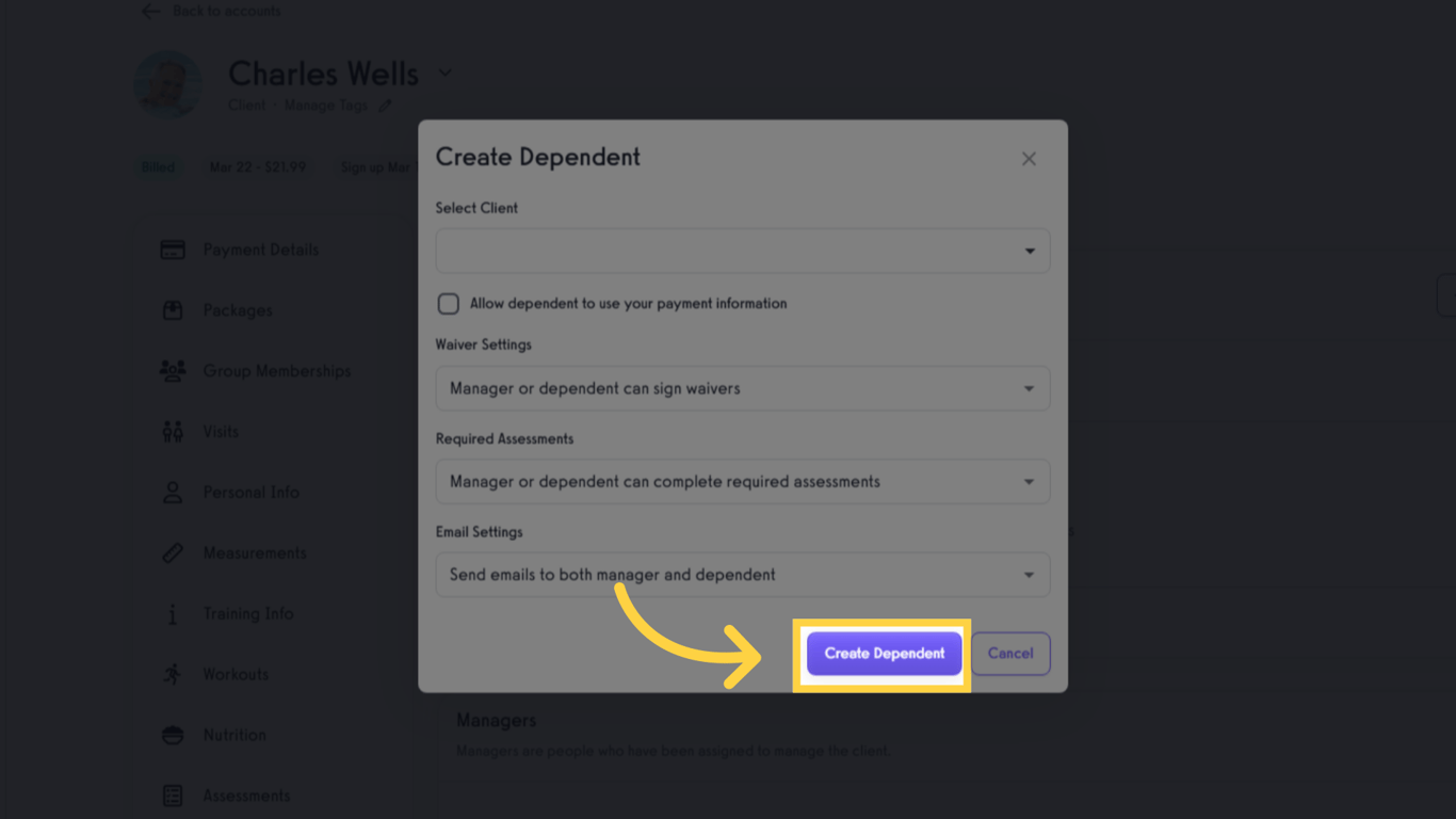 Click 'Create Dependent'.