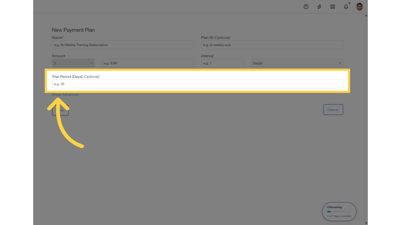 Enter Plan Trial Period (Optional).