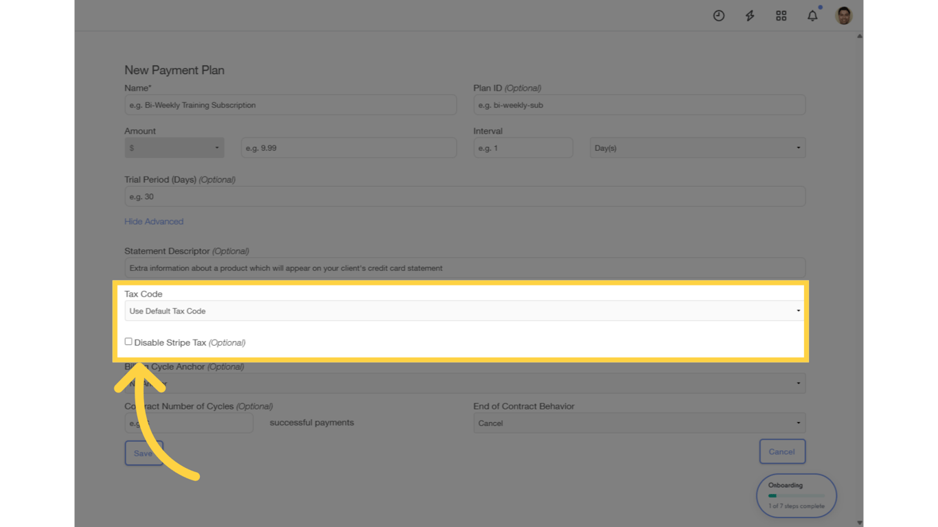 Enable or Disable Stripe Tax.