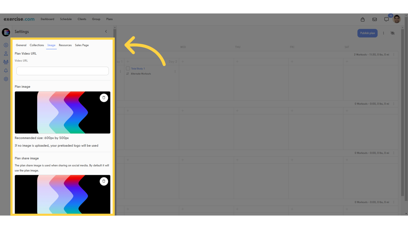 Customize Plan Image settings.
