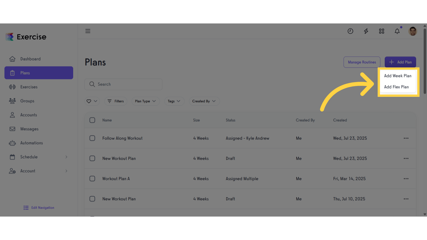 Choose the option for the plan you want to create.