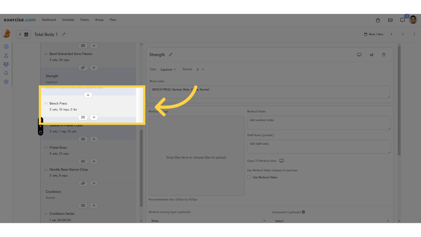 Click an exercise in the workout to edit the exercise details.