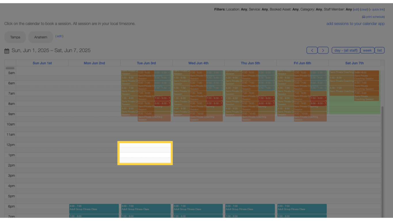 Click the time slot on the calendar that you want to create an appointment for.
