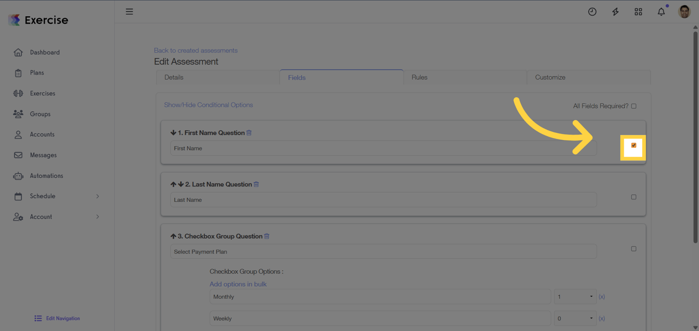 Enable Field Required Option