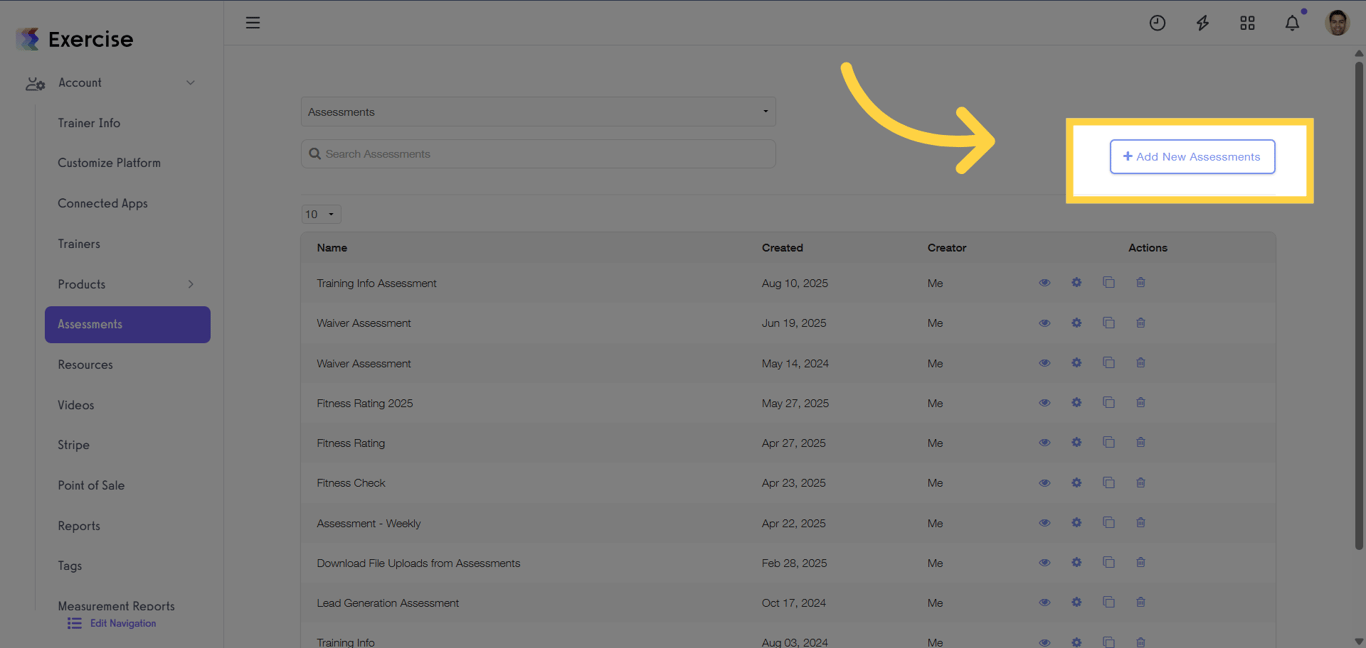 Click Add New Assessment