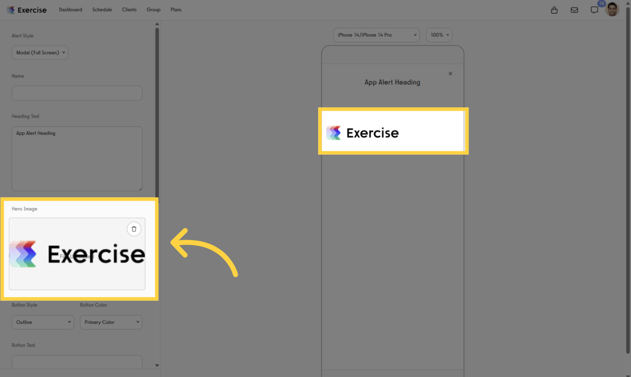 Setting a Hero Image will add an image to the foreground of the App Alert.