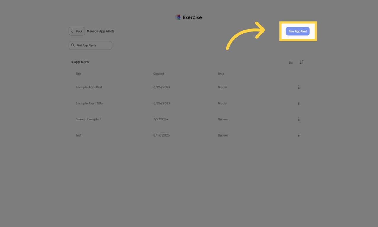 Click the 'New App Alert' button.