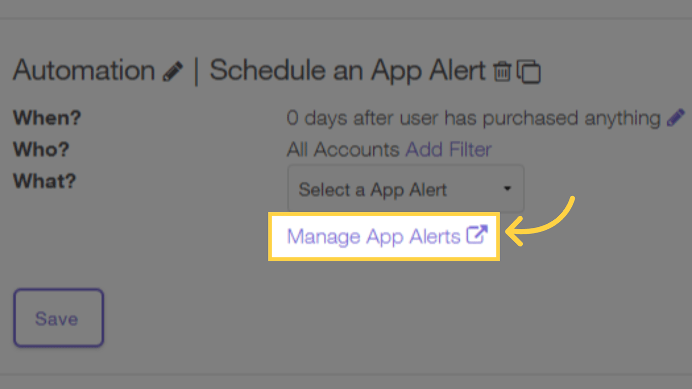 Click the 'Manage App Alerts' link to open the App Alert Creator.