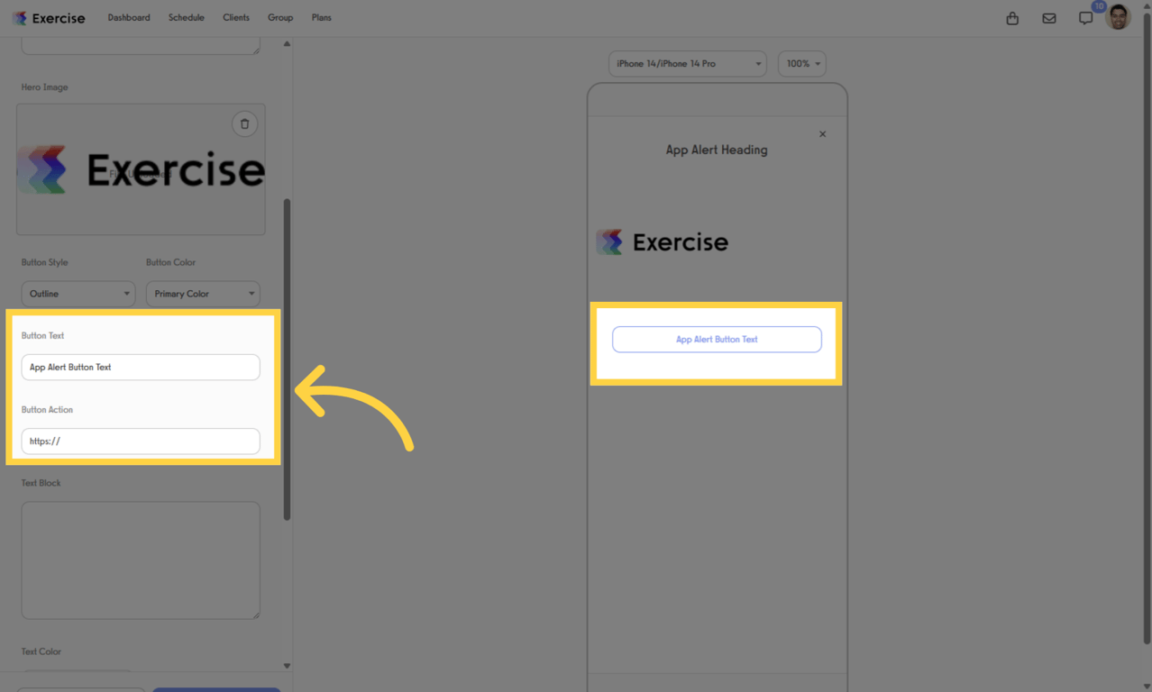 Set your button style, color, text, and action.