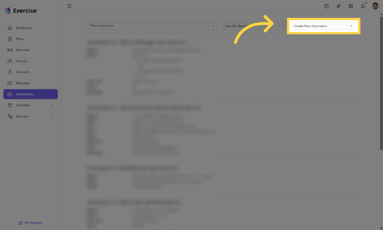 Click the 'Create New Automation' dropdown menu.