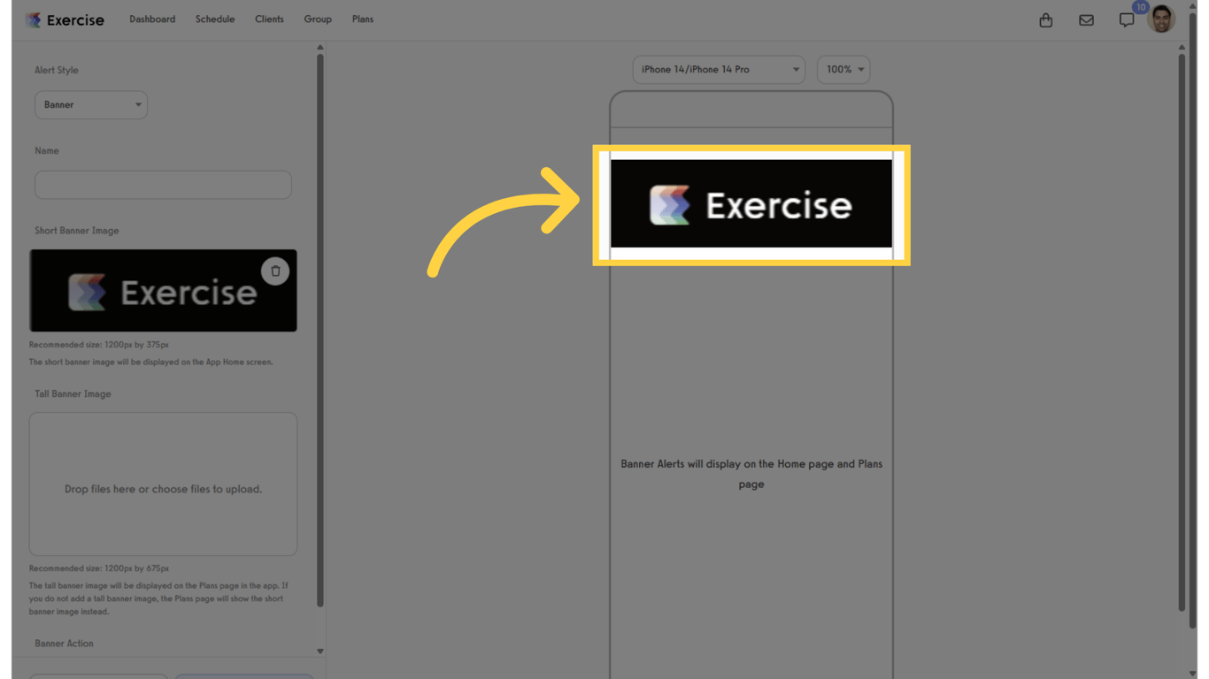 Your Short Banner Image will be displayed on the preview.