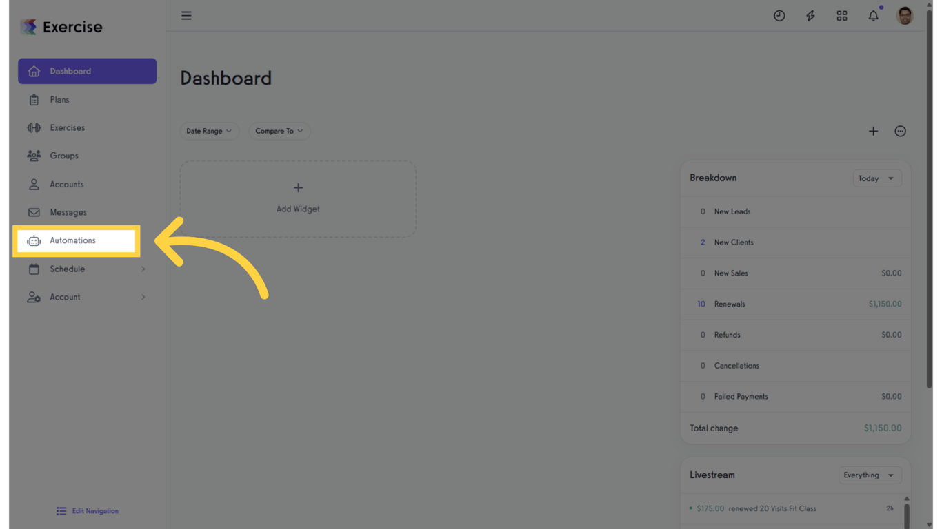 Click the 'Automations' tab.