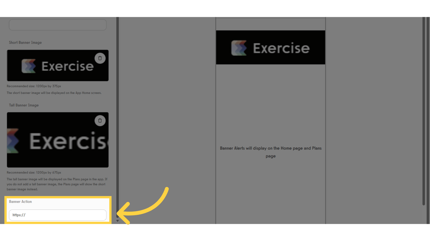 Add a destination link to the Banner Action field.