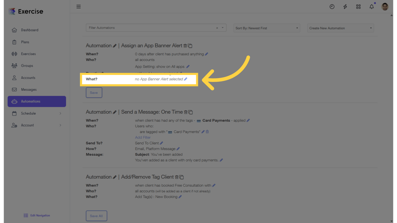 Click the pencil icon next to 'no App Banner selected'.