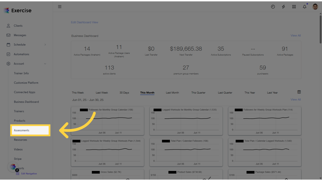 1. In the Account tab, click on the “Assessments” option in the left sidebar.