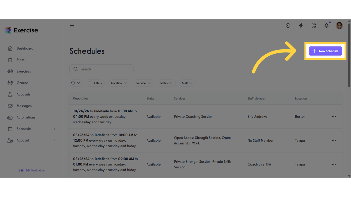 Click the “New Schedule” button or Edit an existing schedule