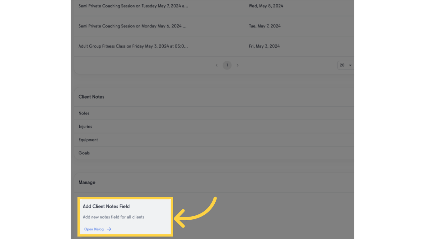 Click 'Add Client Notes Field'.