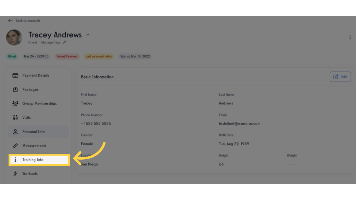 Click 'Training Info'.