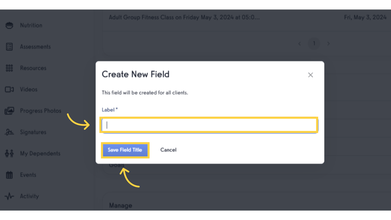 Enter the new note's name in the 'Label' text box.