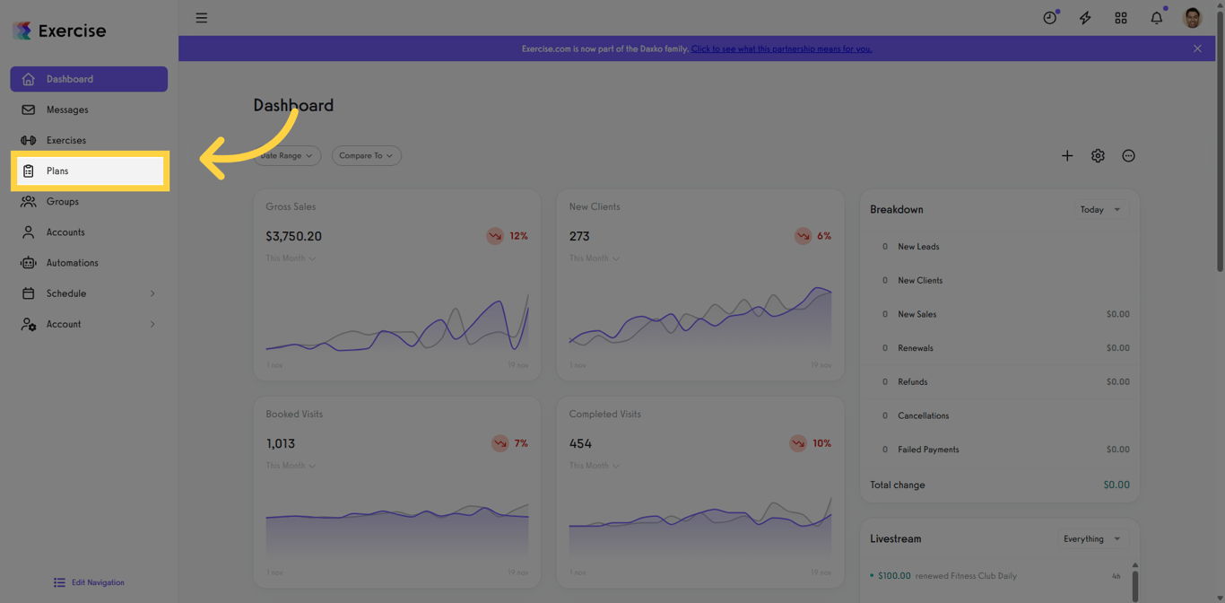 Screenshot of the Plans section in the workout plan builder.